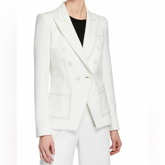 Veronica Beard Jackets & Blazers - VERONICA BEARD Cosmo Dickey Off White Brown Contrast Topstitching Jacket Size 16